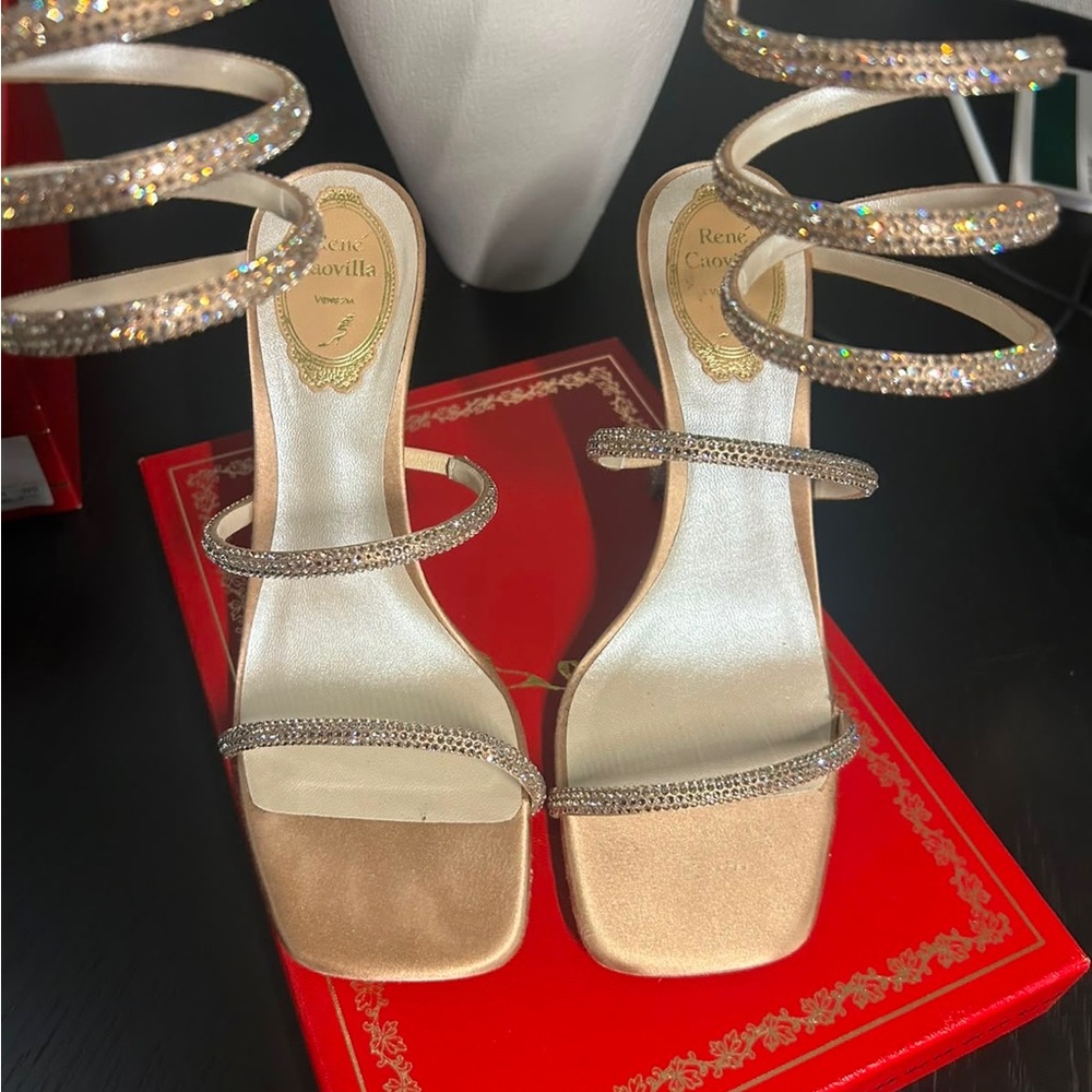 Rene Caovilla Gold Crystal-Strap Stiletto Sandals - Picture 5 of 7